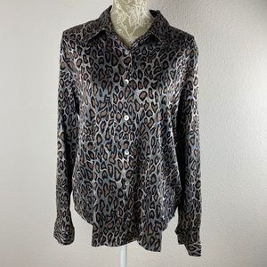 Christie & Jill Grey leopard Print Silk Top Size S
